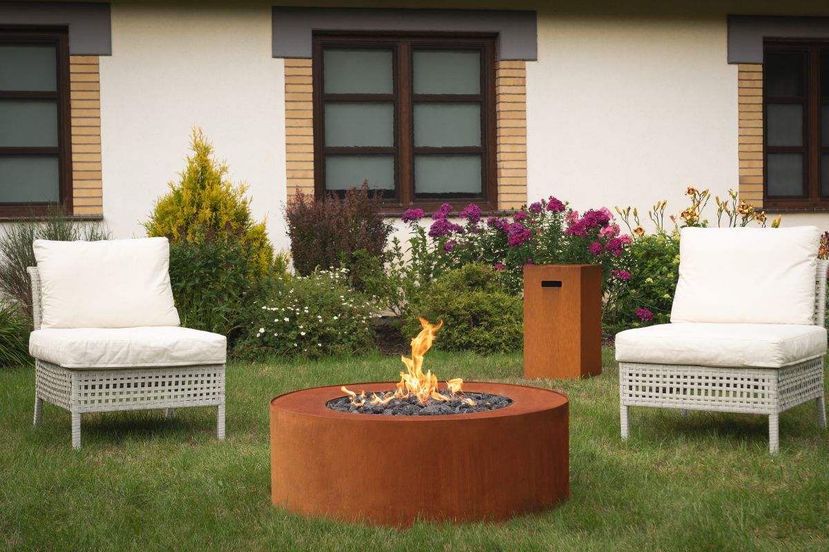 Gas Firepit Table Planika Galio Star Corten Automatic Outdoor