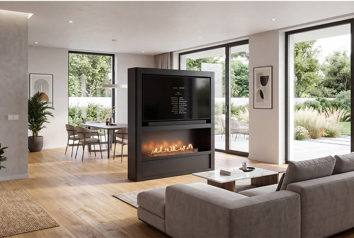Planilka Cinema Media Wall with Primefire 2.0 990 Bioethanol Burner