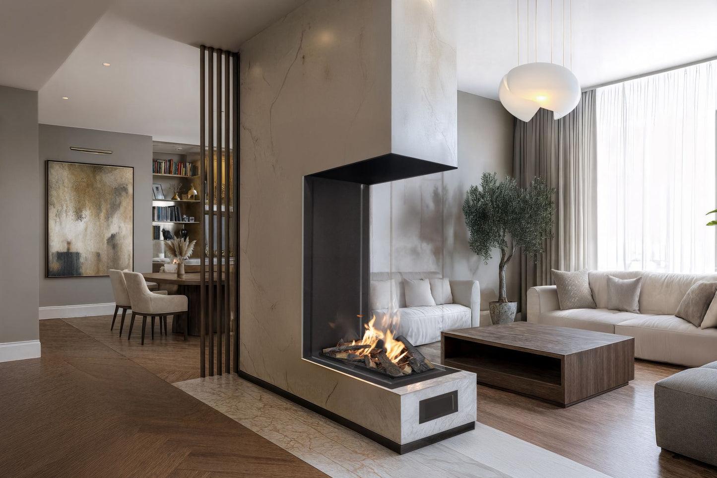 Vitro Room Divider - Glass Enclosed Bioethanol Fireplace