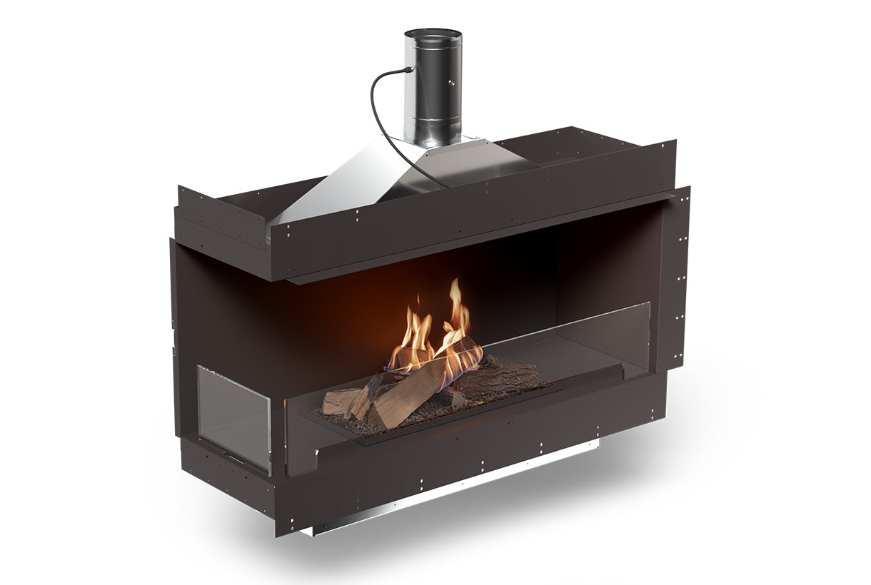 Planika Forma 1200 Bioethanol Fireplace Left Corner with FLA4 990 Logs and Flue Connection
