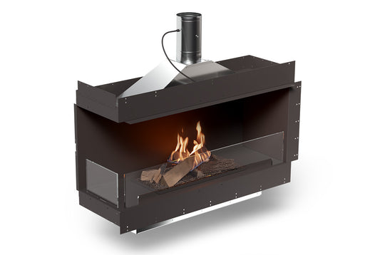 Planika Forma 1200 Bioethanol Fireplace Left Corner with FLA4 990 Logs and Flue Connection
