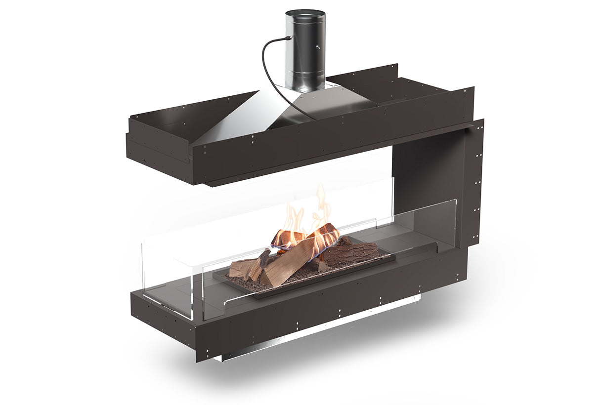 Planika Forma 1200 Bioethanol Fireplace Room Divider with FLA4 990 Logs and Flue Connection