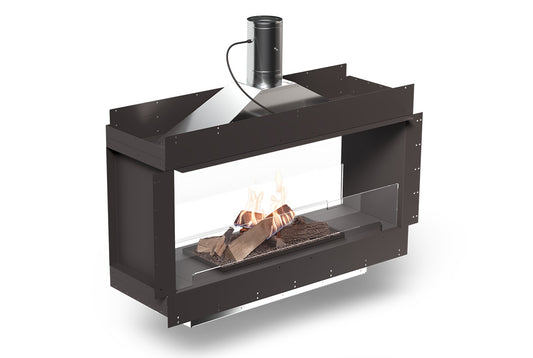 Planika Forma 1200 Bioethanol Fireplace Tunnel with FLA4 990 Logs and Flue Connection