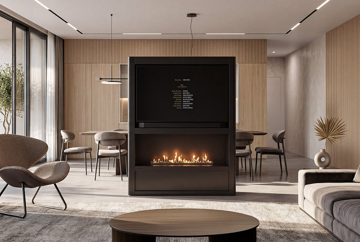 Planilka Cinema Media Wall with FLA4+ 990 Bioethanol Burner