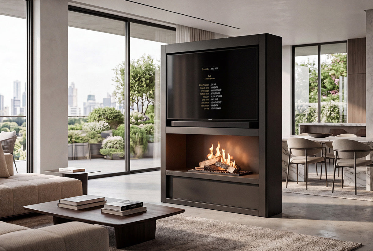 Planilka Cinema Media Wall with FLA4+ Logs 990 Bioethanol Burner