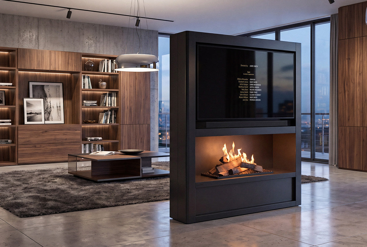 Planilka Cinema Media Wall with FLA4+ Logs 990 Bioethanol Burner